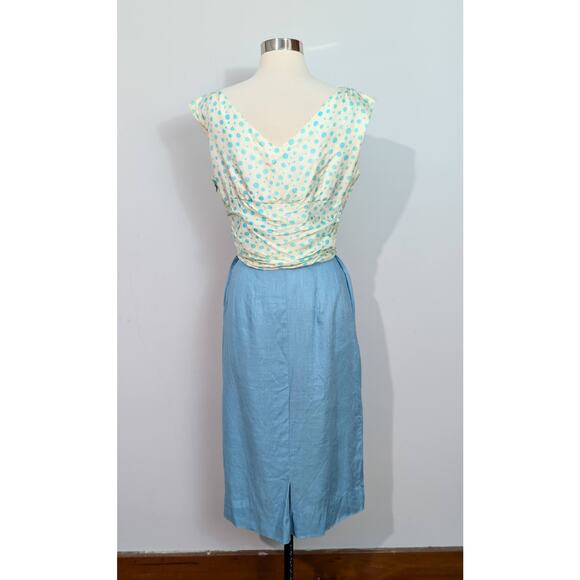 Rembrandt Blue Polka Dot and Linen 40s Dress - Picture 4 of 8